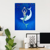 Poster d'art imaginaire Dolphin Moon Mermaid (Bureau à domicile)