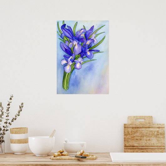 Poster d'art Iris Vase Aquarelle Peinture (Cuisine)