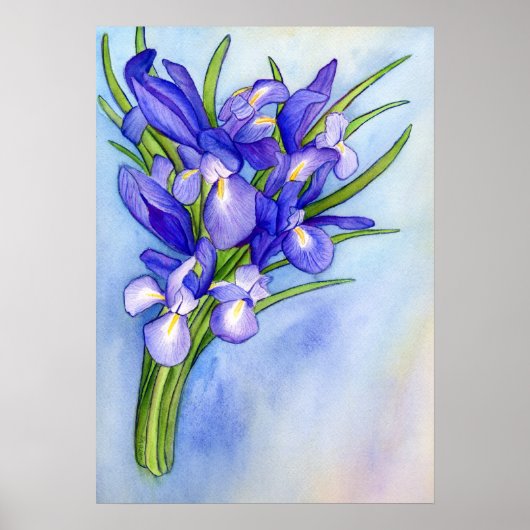 Poster d'art Iris Vase Aquarelle Peinture (Devant)