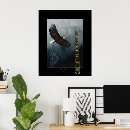 Poster d'art Loups, Aigle et Totem (Bureau à domicile)