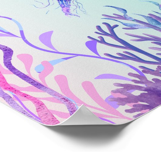 Poster d'art mauve Sirène bleu mer chambre à couch (Coin)