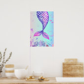 Poster d'art mauve Sirène bleu mer chambre à couch (Cuisine)