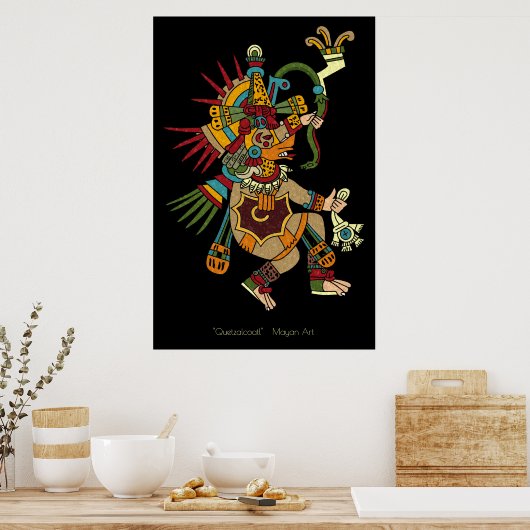 Poster d'art maya Quetzalcoatl avec cadre (Cuisine)