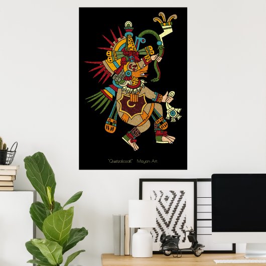 Poster d'art maya Quetzalcoatl avec cadre (Bureau à domicile)