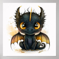 Poster d'art mignonne Black Dragon Wall Art
