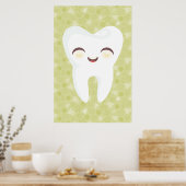 Poster d'art mignonne Tooth on Green Motif Wall (Cuisine)
