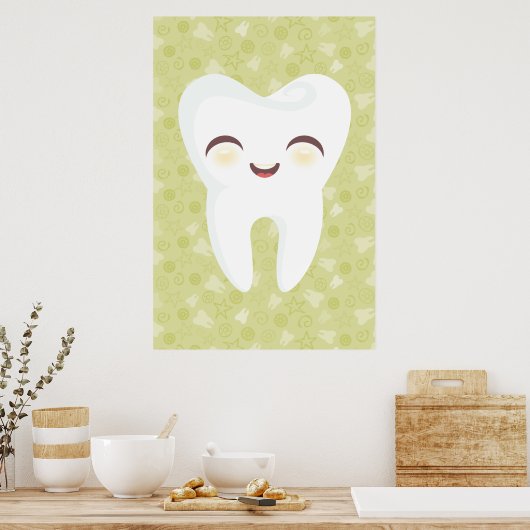 Poster d'art mignonne Tooth on Green Motif Wall (Cuisine)