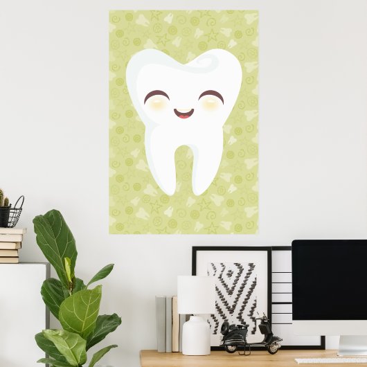Poster d'art mignonne Tooth on Green Motif Wall (Bureau à domicile)
