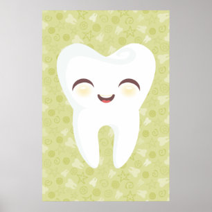 Poster d'art mignonne Tooth on Green Motif Wall