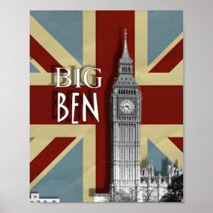 Poster d'art moderne de Londres Big Ben Union Jack