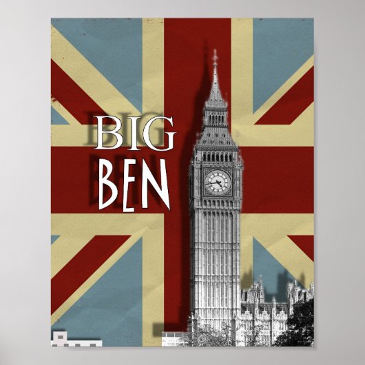 Poster d'art moderne de Londres Big Ben Union Jack (Devant)