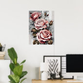 Poster d'Art Moderne Floral Trois Roses Rose (Bureau à domicile)