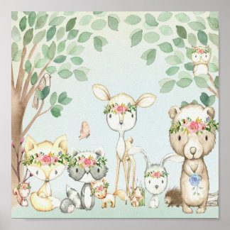 Poster d'art mural Animaux de bois Baby Nursery Bo