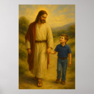 Poster d'art mural de Jesus Walking With Boy™ LDS