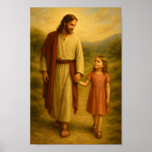 Poster d'art mural de Jesus Walking With Girl™ LDS