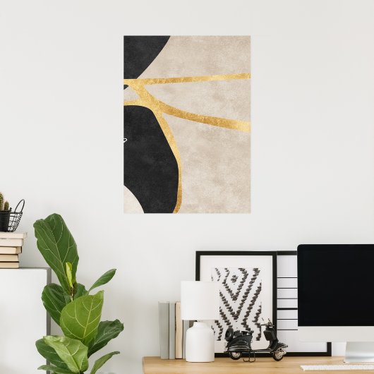 Poster d'art mural de lignes d'or géométriques Abs (Bureau à domicile)