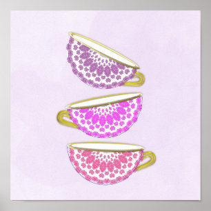 Poster d'art mural de tasses de thé Chine rose-vio