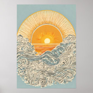 Poster d'art mural d'Illustration du soleil levant