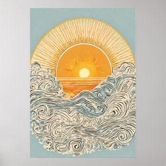 Poster d'art mural d'Illustration du soleil levant