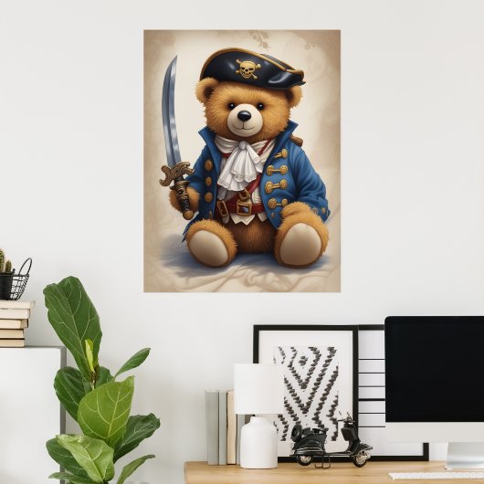 Poster d'art mural d'une ours en peluche Pirate (Bureau à domicile)