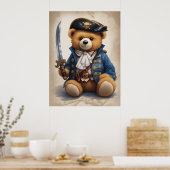 Poster d'art mural d'une ours en peluche Pirate (Cuisine)