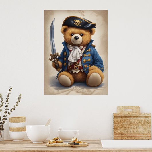 Poster d'art mural d'une ours en peluche Pirate (Cuisine)