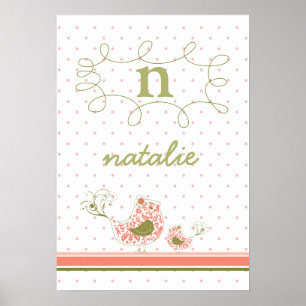 Poster d'art mural rose maman et bébé Oiseau Monog