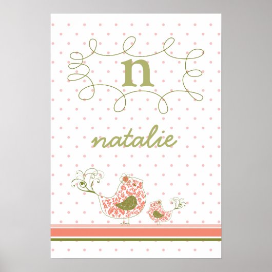 Poster d'art mural rose maman et bébé Oiseau Monog (Devant)