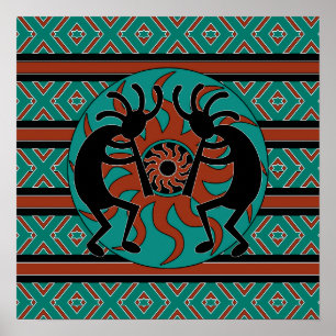Poster d'art mural Turquoise Kokopelli Sud-Ouest