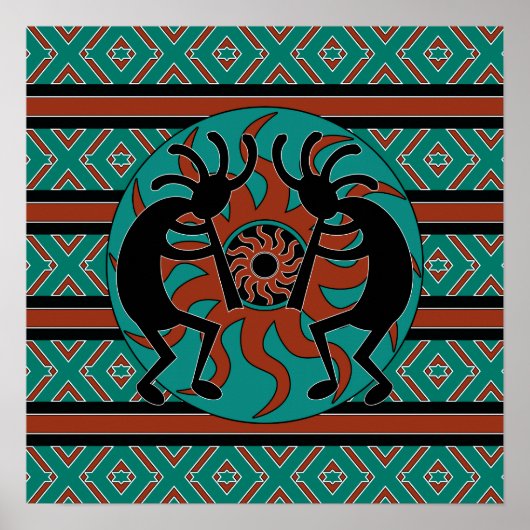 Poster d'art mural Turquoise Kokopelli Sud-Ouest (Devant)