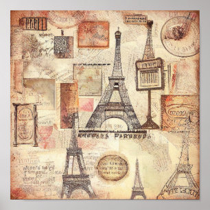 Poster d'art mural Vintage rétro Tour Paris Eiffel