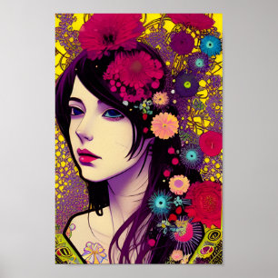 Poster d'Art numérique de fille Retro FloralPunk
