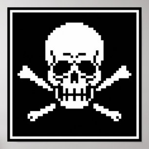 Poster D'Art Pixel À 8 Bits Crâne Et Crossbones