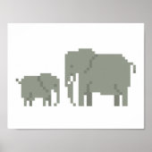 Poster D'Art Pixel De Mère Et Bébé Eléphant (Devant)