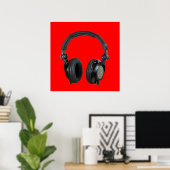 Poster d'art pop casque rouge en niveaux de gris I (Bureau à domicile)