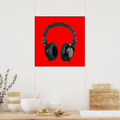 Poster d'art pop casque rouge en niveaux de gris I (Cuisine)