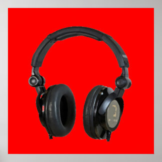 Poster d'art pop casque rouge en niveaux de gris I
