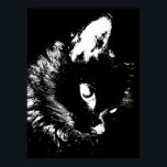 Poster d'art Pop de chat noir Imprimer - Poster de<br><div class="desc">Pop Art Syle Black Cat Portrait - Face de chat noir - Black & Wihite Digital Animal Poster Imprimer</div>