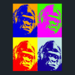 Poster d'art pop de Gorilla en quatre couleurs<br><div class="desc">Oeuvres et images d'animaux sauvages - Visage de gorille en colère</div>