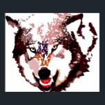 Poster d'art pop loup gris - Animaux sauvages<br><div class="desc">Portrait et Pleine lune de loup gris - Tons bleus Visage de loup gris - Art pop de l'université - Animaux sauvages - Monde des animaux extrêmes - Loups Ordinateur Images - Style comique numérique Art animal</div>