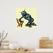 Poster d'art pour robot et chat amusant (Cuisine)