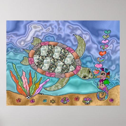 Poster d'art psychédélique de la tortue de mer (Devant)
