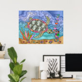 Poster d'art psychédélique de la tortue de mer (Bureau à domicile)