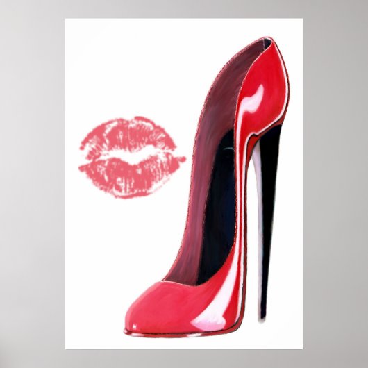 Poster d'art Red Stiletto Shoe and Red Lips (Devant)