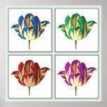 Poster d'art Rembrandt Tulip Pop Print<br><div class="desc">Une belle peinture pop-art colorée d'une glorieuse tulipe Rembrandt en 4 couleurs.</div>