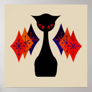 Poster d'art rétro du cool Cat Red Eye Mid Century
