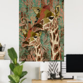 Poster d'art Rosa Giraffes Damask (Bureau à domicile)