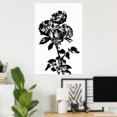 Poster d'art Rose illustré noir et blanc (Bureau à domicile)