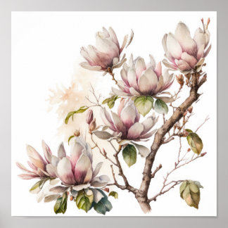 Poster d'art rose Magnolia Fleurs