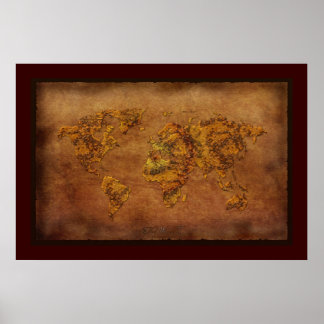Poster d'art Rustique 3D sur la carte du monde